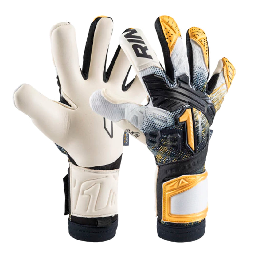 Guantes de Portero Rinat Fiera Prime Ad Negros con palma blanca