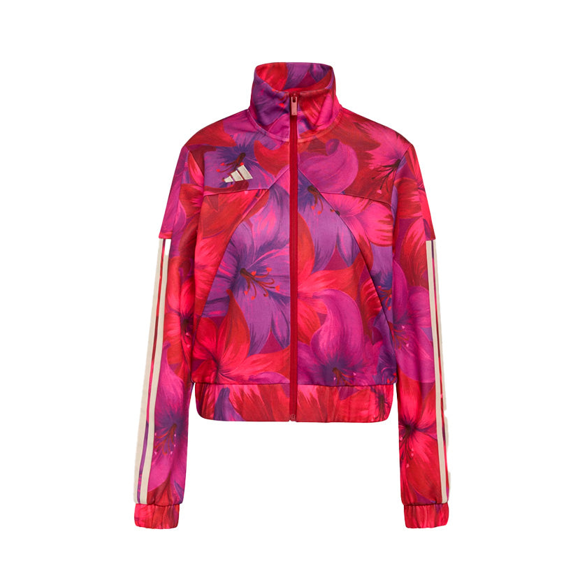Chamarra Adidas Farm Tiro TT KD4634 para mujer de color rosa con estampado floral de uso casual y deportivo