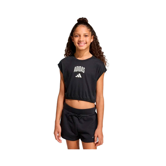 Playera crop top Adidas Jg Clgt Tee KC4590 para jóvenes de color negro de uso para entrenamiento con tecnología ClimaCool