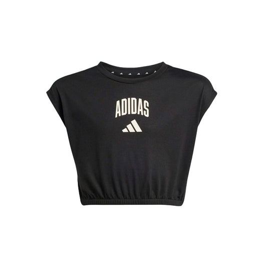 Playera crop top Adidas Jg Clgt Tee KC4590 para jóvenes de color negro de uso para entrenamiento con tecnología ClimaCool
