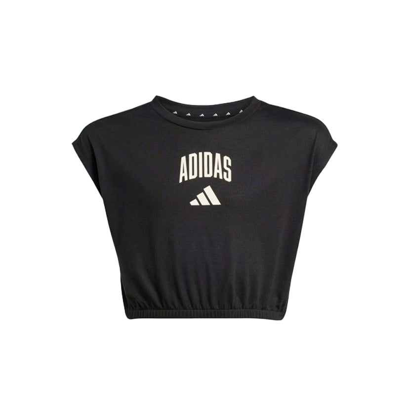 Playera crop top Adidas Jg Clgt Tee KC4590 para jóvenes de color negro de uso para entrenamiento con tecnología ClimaCool