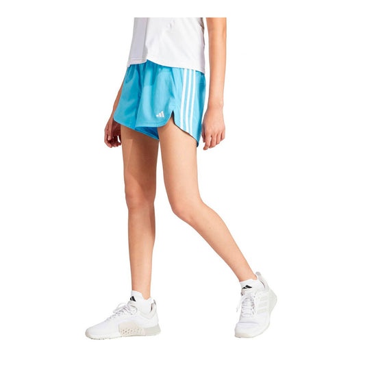 Short Adidas Pacer Wvn High IS1664 para mujer de color azul de uso para entrenamiento con tecnología AEROREADY
