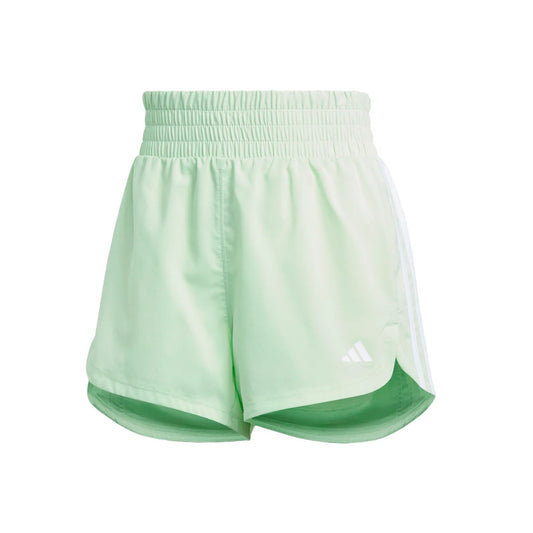Short Adidas Pacer Wvn High IT7763 para mujer de color verde de uso para entrenamiento con tecnología AEROREADY