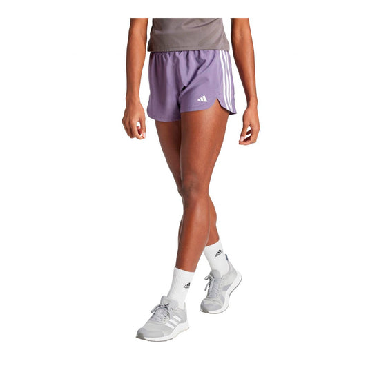 Short Adidas Pacer Wvn High IT7764 para mujer de color morado de uso para entrenamiento con tecnología AEROREADY