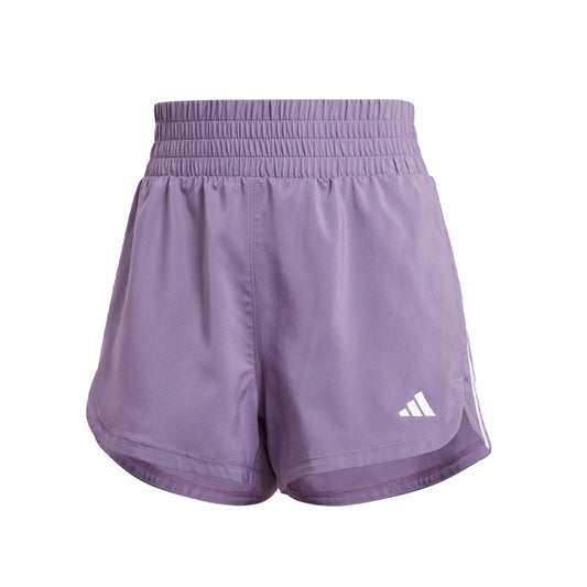 Short Adidas Pacer Wvn High IT7764 para mujer de color morado de uso para entrenamiento con tecnología AEROREADY