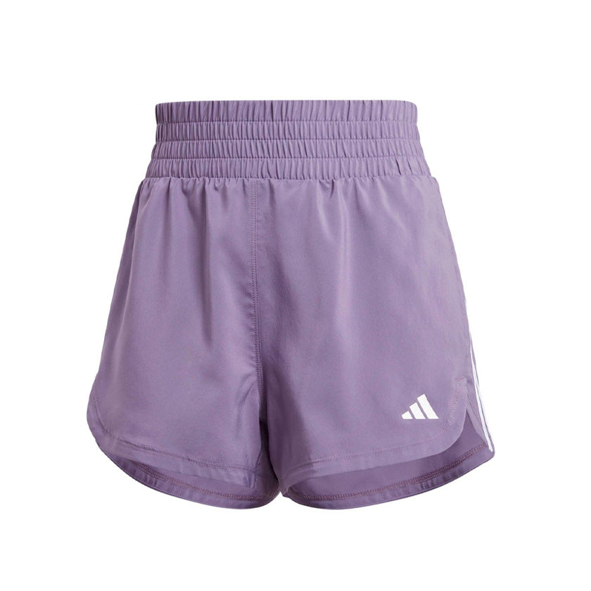 Short Adidas Pacer Wvn High IT7764 para mujer de color morado de uso para entrenamiento con tecnología AEROREADY