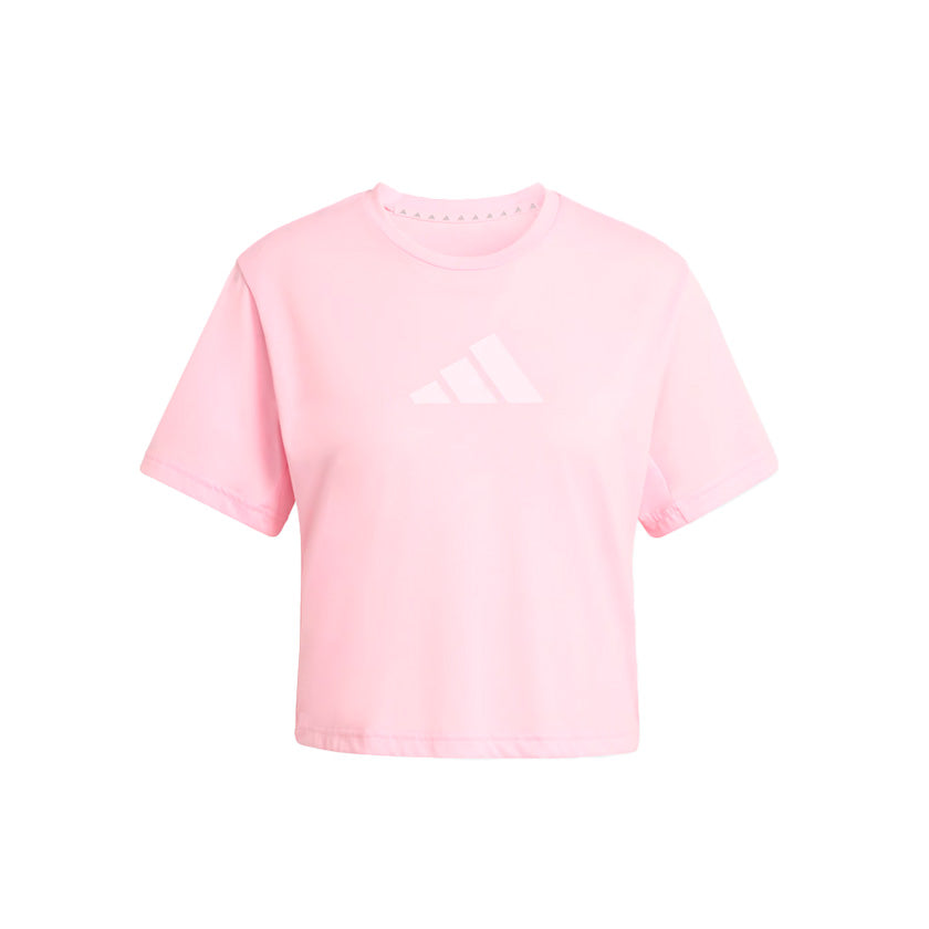 Playera crop top Adidas We Bl Tee KC5561 para mujer de color rosa de uso para entrenamiento