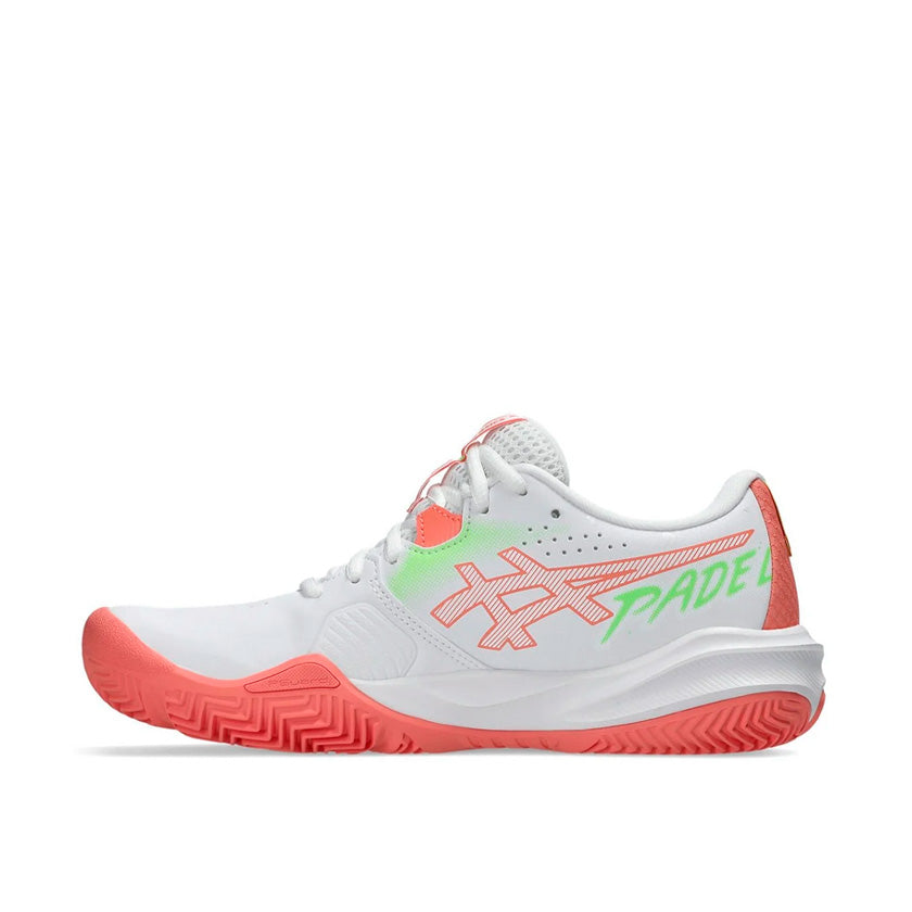Tenis Asics GEL-Challenger 15 Padel 1042A296.101 para mujer de color blanco con rosa/coral de uso para pádel