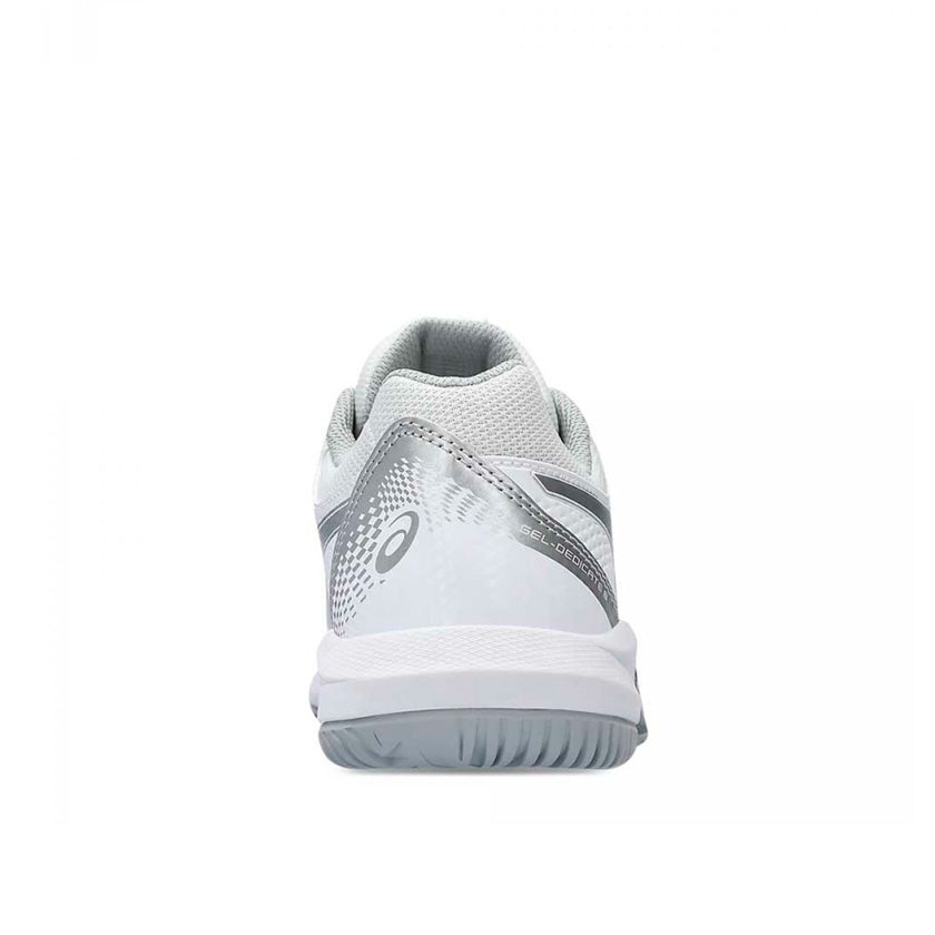 Tenis Asics GEL-Dedicate 8 1042A237.101 para mujer de color blanco con plata de uso para tenis