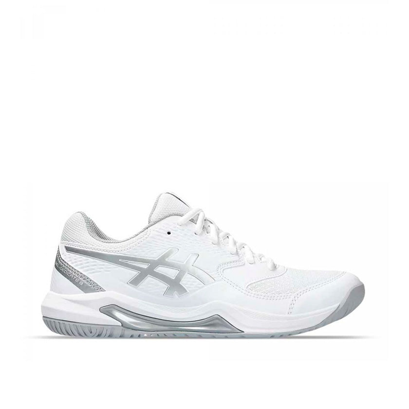 Tenis Asics GEL-Dedicate 8 1042A237.101 para mujer de color blanco con plata de uso para tenis