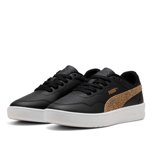Tenis Puma Court Lally Topcat 406059 01 para mujer de color negro con detalle en café de uso casual