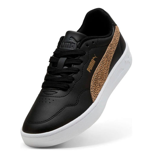 Tenis Puma Court Lally Topcat 406059 01 para mujer de color negro con detalle en café de uso casual