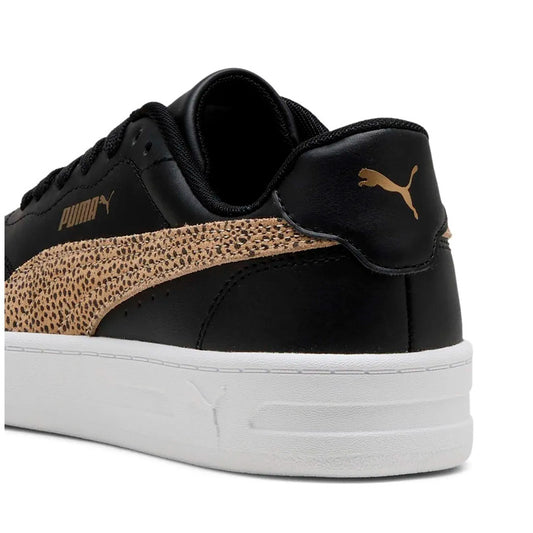 Tenis Puma Court Lally Topcat 406059 01 para mujer de color negro con detalle en café de uso casual