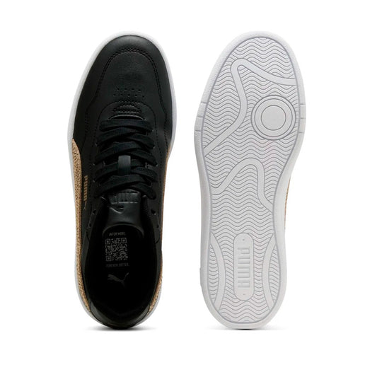 Tenis Puma Court Lally Topcat 406059 01 para mujer de color negro con detalle en café de uso casual
