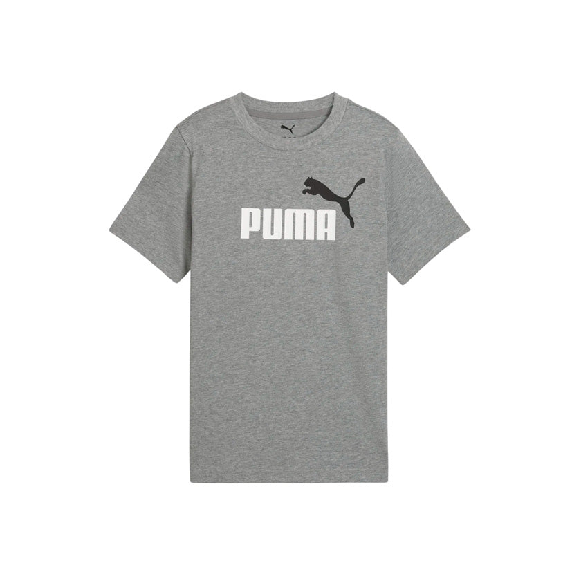 Playera Puma Ess 2 Color No.1 Logo Tee B para niño de color gris con logo en blanco de uso casual