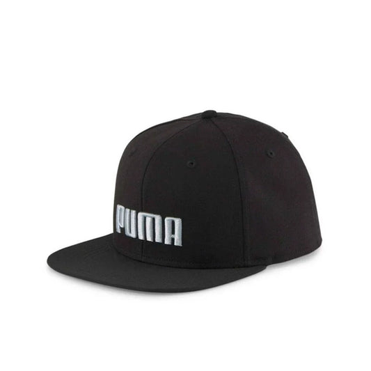 Gorra Puma Flatbrim Cap 024606 01 unisex de color negro con blanco de uso casual con visera plana
