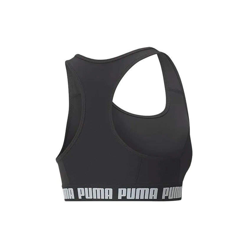 Top Puma Mid Impact Strong Bra 521598 01 para mujer de color negro con blanco de uso para entrenamiento