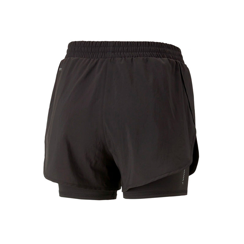 Short Puma Run Favorite Woven 2In1 523181 01 para mujer de color negro de uso para correr y entrenamiento