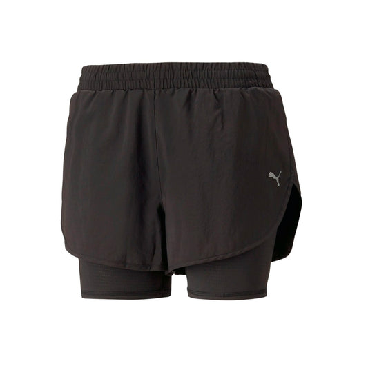 Short Puma Run Favorite Woven 2In1 523181 01 para mujer de color negro de uso para correr y entrenamiento