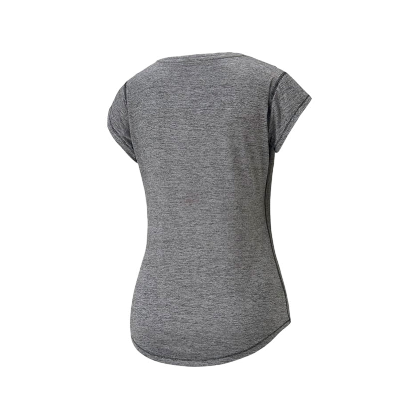Playera Puma Train Favorite Heather Cat Tee Off 522418 01 para mujer de color gris oscuro de uso para entrenamiento