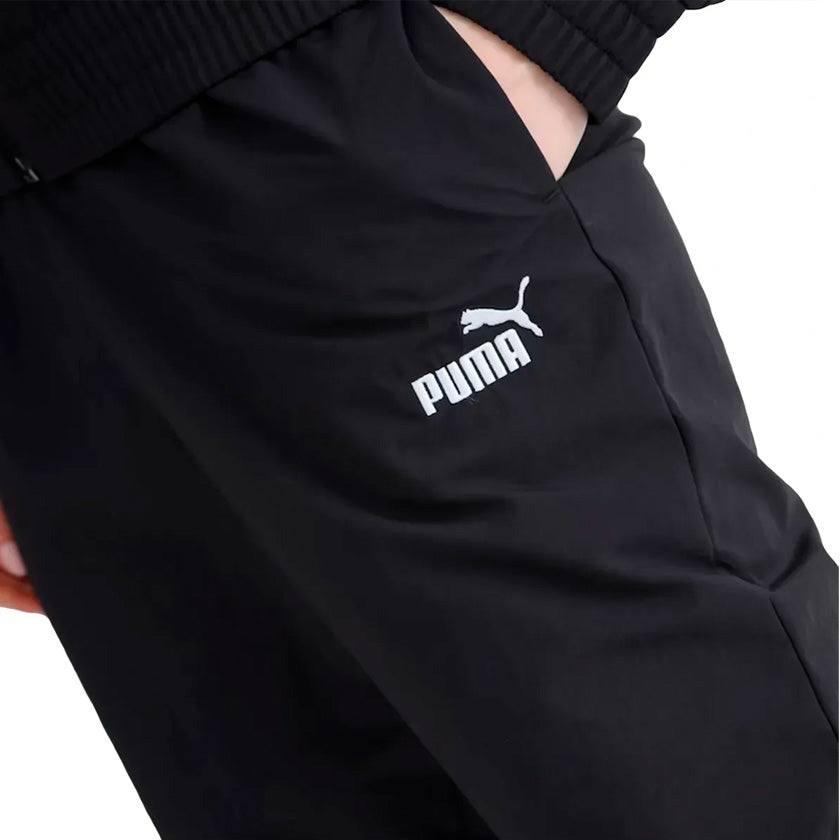 Conjunto Puma Woven Tracksuit CL 688163 01 para mujer entrenamiento color negro con blanco