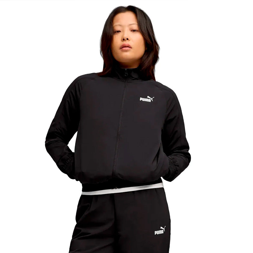 Conjunto Puma Woven Tracksuit CL 688163 01 para mujer entrenamiento color negro con blanco