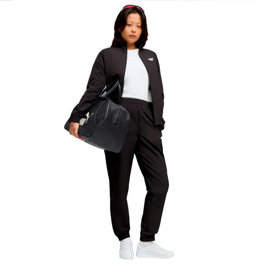 Conjunto Puma Woven Tracksuit CL 688163 01 para mujer entrenamiento color negro con blanco