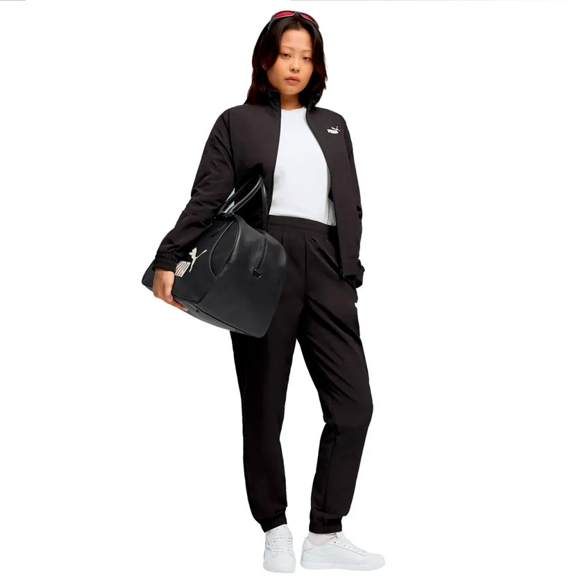 Conjunto Puma Woven Tracksuit CL 688163 01 para mujer entrenamiento color negro con blanco