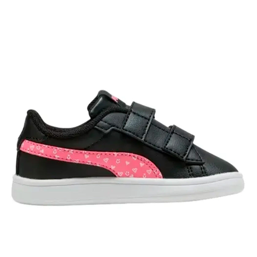 Tenis Puma Smash 3.0 Hearty V PS Negro Rosa - Niñas