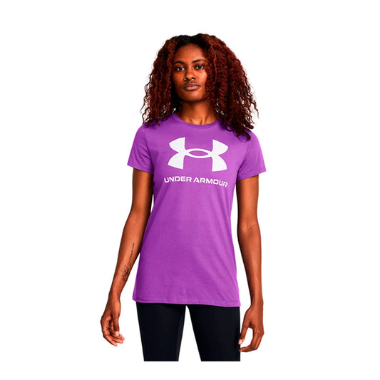 Playera Under Armour Logo SS 1356305-525 para mujer de color morado de uso para entrenamiento