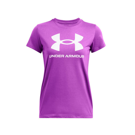 Playera Under Armour Logo SS 1356305-525 para mujer de color morado de uso para entrenamiento