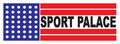 Logotipo con texto 'Sport Palace' en letras negras sobre fondo de franjas rojas y estrellas blancas